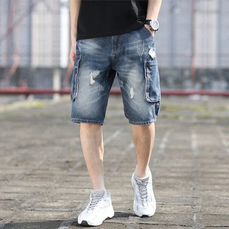 Bermuda Cargo Rivaldi Pour Homme - Taille L, Vert, En Jean Vintage - Occasion Très Bon état
